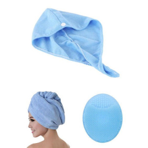 Hair towel turban shower cap bath hat quick drying microfiber and silicone face washing face cleansing facial blackhead removing brush set