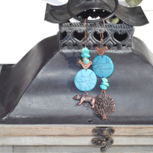 Asymmetrical/Mismatched Woodland Animals with Bronze Birds and Turquoise Beads