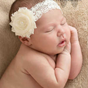 Ivory baby headband, infant headband, baby headband, ivory shabby flower with pearl on  elastic lace  headband, QUICK ship