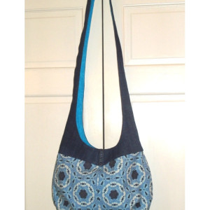 HOBO BAG PURSE/Cross Body Over the Shoulder Bag in Upcycled Jean and Tie Dye Fabric with Magnetic Closure