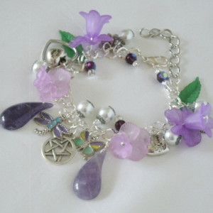 Lavender Flower Pentacle Charm Bracelet