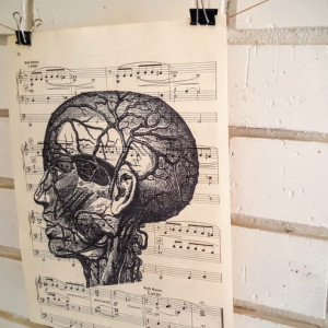 Upcycled Sheet Music Print – Vintage Female Anatomy Head Print