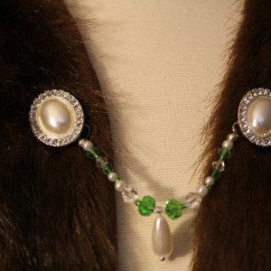 Pearl cameos and lime green glass beaded sweater keeper