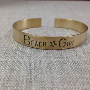 Beach Girl | Sister Gift | Promotion Gift | Friend Gift | Personalized | Beach Girl Hand Stamped Cuff Bracelet