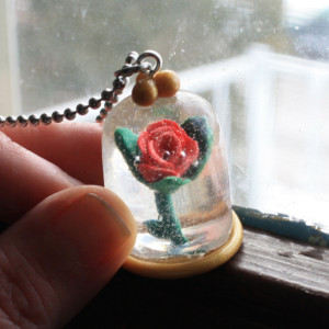 Enchanted Rose Necklace - Dome - Once Upon A Time - Resin - Polymer Clay - Gifts For Her
