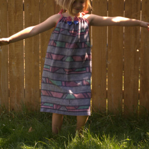 Upcycled pillowcase dress with butterfly