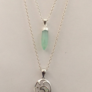 Silver Plated Chain Necklace, Pendant Necklace with Opal Pendant