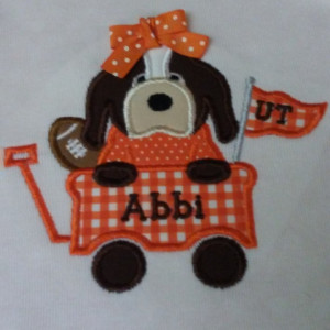 Hound Dog With Football In Wagon Appliqué Shirt or Bodysuit, Tennessee Vols Football Shirt or Bodysuit - Football Shirt