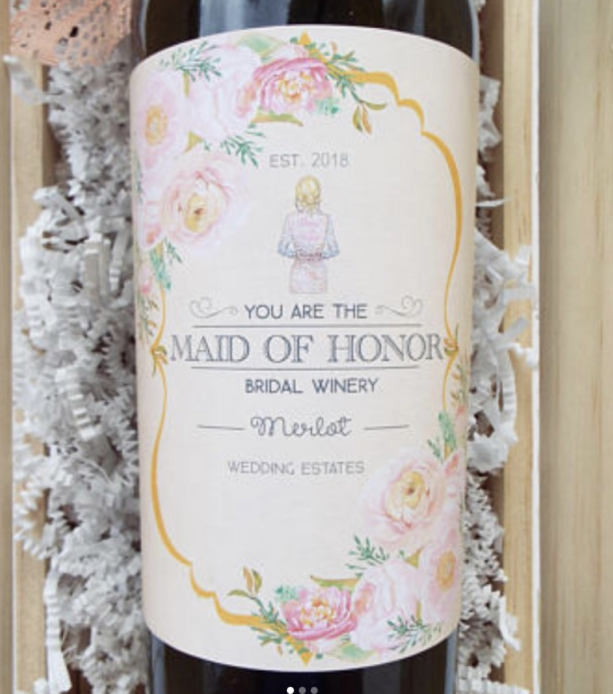 Will You Be My Maid of Honor Wine Label | Personalized Wedding Wine Label | Bridal Party Gifts | Wedding Favors | Wine Bottle Label