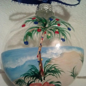 Ornament, glass, Beach scene, palm tree