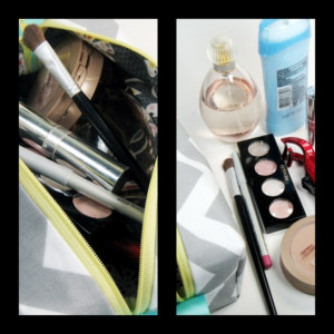 Boxy Makeup Bag - Medium - Gray Chevron with Yellow Cosmetic Case