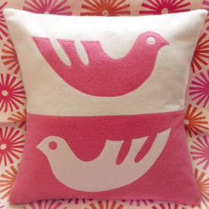 Modern Cashmere Scandi-Bird Cashmere Pillow - Appliques - Made to Order - Handmade in Maine with the finest revitalized cashmere