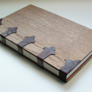 Handmade book, bound in leather and wood