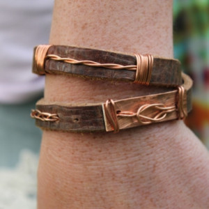 "Celtic Love Knot" Leather & Copper Wrap Bracelet