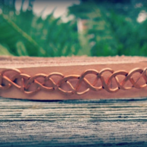 "Celtic Single Wrap Bracelet" copper & raw leather