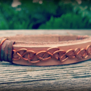 "Celtic Single Wrap Bracelet" copper & raw leather
