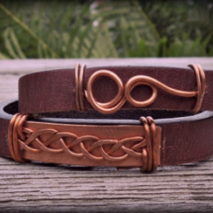 "Wind up Celtic" copper & leather wrap bracelet