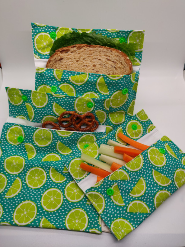 Lunch and Snack Bags Washable, Waterproof, Reusable, Alternative to Plastic With Napkins