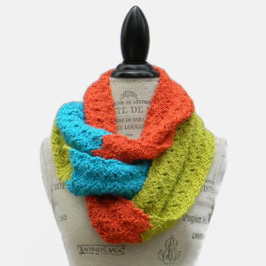 Colorblock - Women's Handmade Infinity Scarf Cowl in Lime Turquoise and Coral