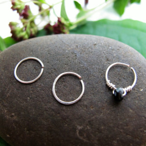 Set of Minimal Silver Hoops, Three Small Cartilage Hoops, 22 Gauge Silver Helix Hoops, Silver Nose Ring, Silver Piercings