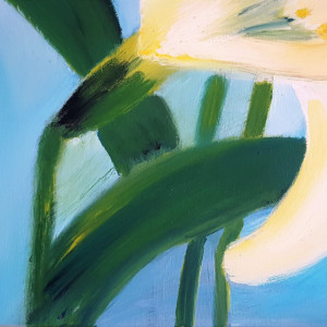 Oil Painting on Canvas- Original Artwork- Nature Painting-Hummingbird Art- Floral Artwork-Blue and Cream-Botanical-Sarah Floyd