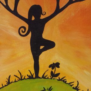 "Yoga Tree on the Hill" original painting