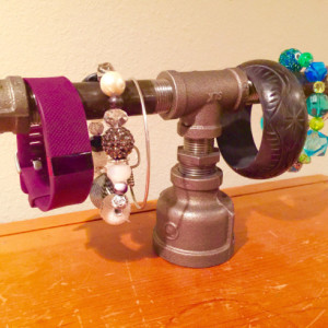 Black Pipe Mini Jewelry Stand, Bracelet Stand, Watch Stand- Unique Steampunk Design, Holds Braclets, Watches, & Earrings handmade In the USA