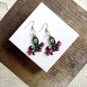 Pink Flower Earrings, Floral Earrings, Pink Tulip Earrings, Tulip Jewelry, Garden Earrings, Hand Painted Earrings, Earring Pair, Stamp Metal