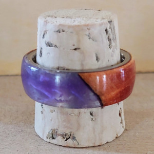 Dyed Box Elder Burl and Purple Resin Ring