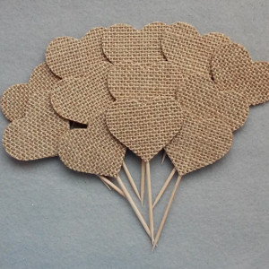 Burlap Fabric Cupcake Toppers, Wedding Cupcake Toppers, set of 12