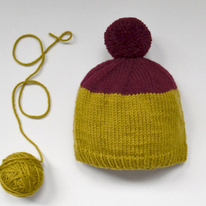 Hand knit wool baby hat -- knitted hat with pompom