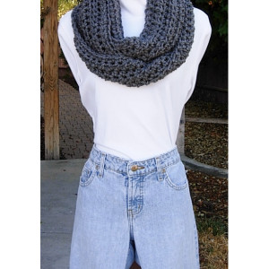Solid Gray INFINITY SCARF Loop Cowl, Women's Men's Charcoal Grey Extra Soft Crochet Knit Warm Winter Lightweight Eternity Wrap..Ready to Ship in 3 Days