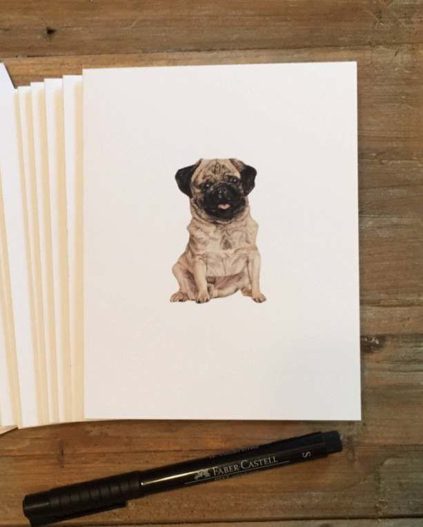 Pug Cards with envelopes, Pug Stationery, Pug Note Cards, Pug Life, Pug Gift, Pug Paper, Dog Stationery, Dog Cards, Dog Gift, Dog Lover Gift