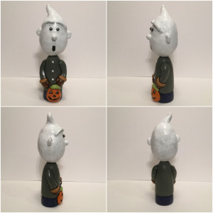 Halloween ghost wood and clay figurine 