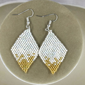 Gold And White Geometric Seed Bead Earrings