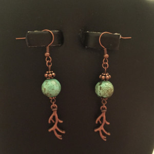Copper and Stabilized Turquoise with Antlers Dangle Earrings