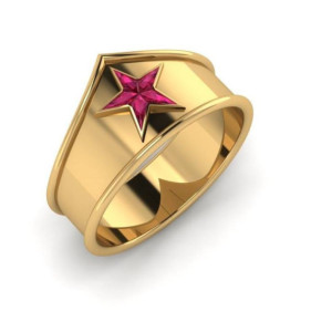 Wonder Woman Band, Custom Made Ring, Star Ring For Her, Wonder Woman Jewelry, Pink Jewelry, Yellow Gold  Sterling Silver Ring