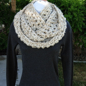 INFINITY SCARF Loop Cowl Ivory, Off White, Beige Long Thick Extra Soft Crochet Knit Circle Winter Wrap, Neck Warmer..Ready to Ship in 3 Days