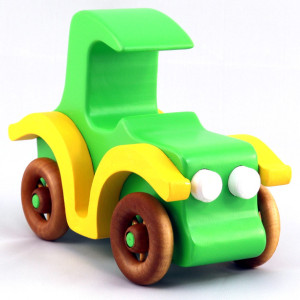 Handmade Wood Toy Car, Vintage Style Coupe Finished with Green and Yellow 667299789