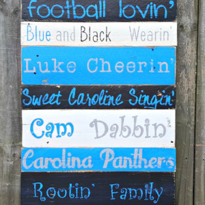 Handcrafted Hand Painted Reclaimed Wooden Carolina Panthers Pallet Sign