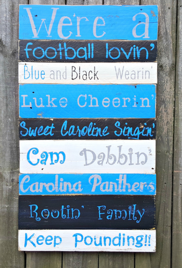 Handcrafted Hand Painted Reclaimed Wooden Carolina Panthers Pallet Sign