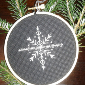 Snowflake Hand Embroidery Hoop- Ornament or Wall Art (Original Design) *Only One Available!*
