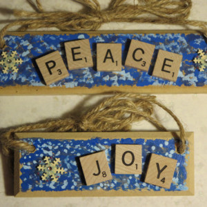 Set of 2 Scrabble® Game Tile Wooden Plaques Peace & Joy
