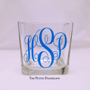 Monogramed Personalized Square Glass Candle or Makeup Brush Holder