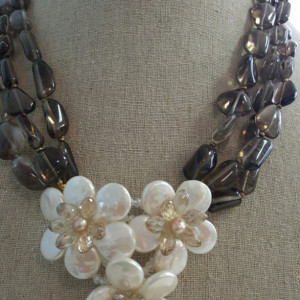 3 strands Smokey Coin Pearl Flowers