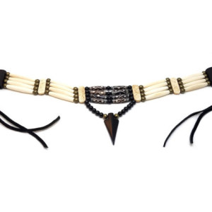 Black Twist Bone Choker Leather Hair Pipe Tribal Native American Style Necklace