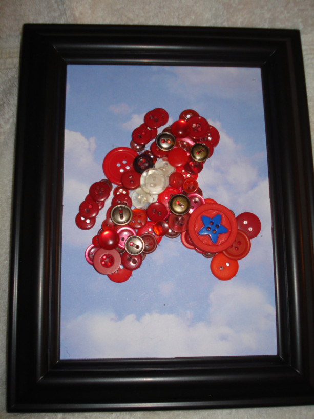 Red Airplane button art--framed