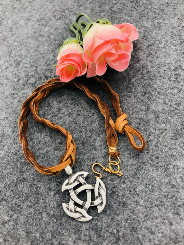 15” Leather Celtic Choker Necklace 