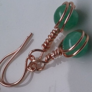 Aventurine gemstone beads wrapped with rose gold wire Earrings