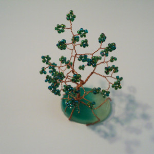 Brown Wire and Green Glass Bead Bonsai Tree